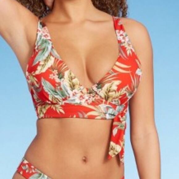 Push Up Sash Tie Bikini top only tropical Hawaiian swimsuit 34C - Picture 1 of 2